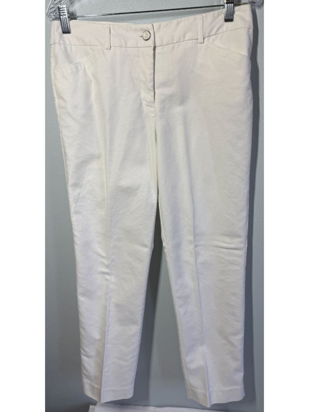 Roz & Ali Womens 8P White Straight Leg Pants Career Coastal Resort Dressy Preppy
